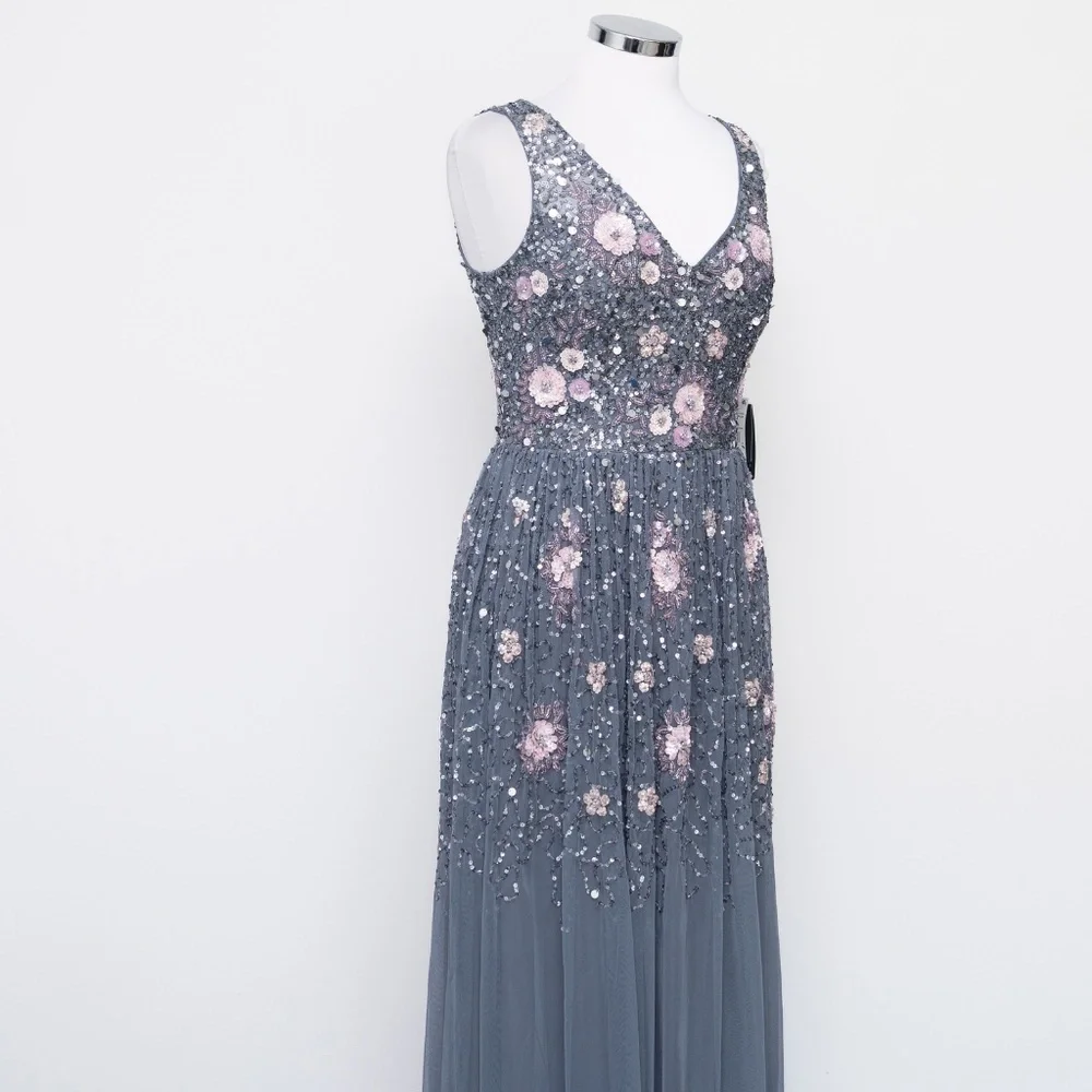 Adrianna Papell‎ - Beaded Mesh Shirred Gown